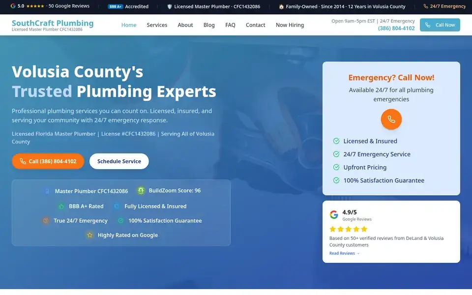 SouthCraft Plumbing website